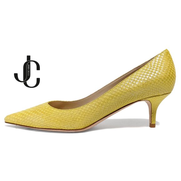 Jimmy Choo Agnes Yellow Snake Print Size EU 37 US 7 Kitten Heel Pumps. Authentic